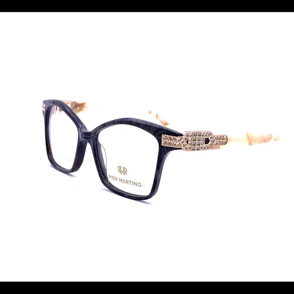 Pier Martino Italy Eyeglasses Black Onyx Marble & Ivory + Swarovski Crystals - Picture 11 of 15